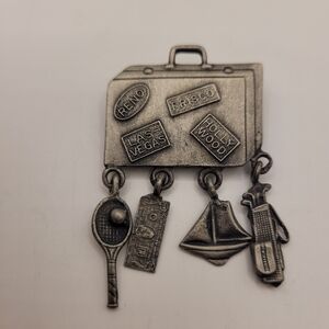 L Razza Traveling Suitcase Dangling Charms Brooch